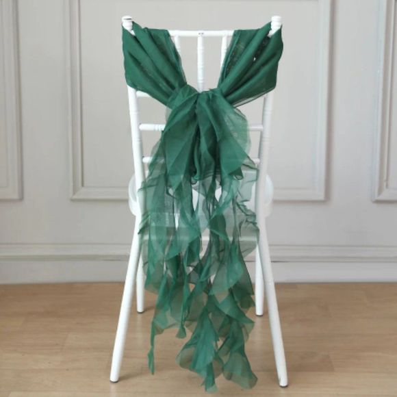 1 Set Hunter Emerald Green Chiffon Hoods With Ruffles Willow Chiffon 250 Chair - Picture 1 of 3